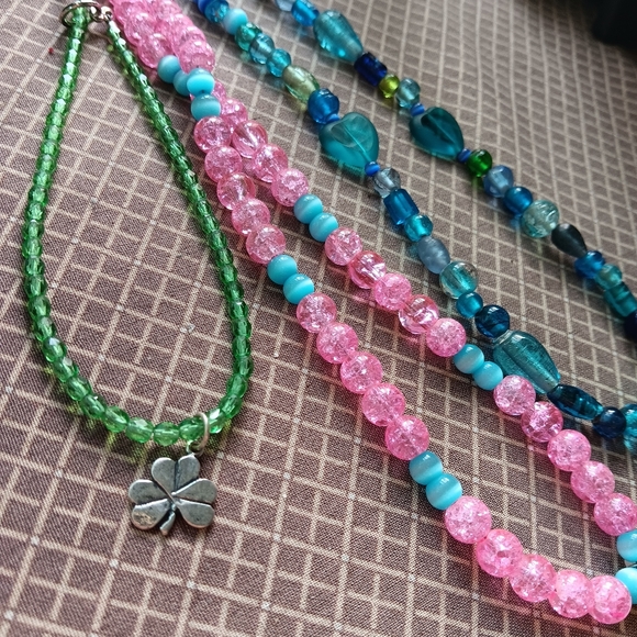 2 beaded Necklaces,1 anklet, Glass Beads, Sterling Charms. - Picture 6 of 7